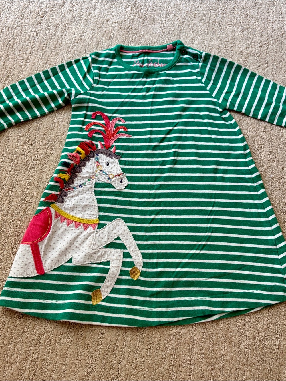 Mini Boden green Striped Carousel Horse Kids Dress